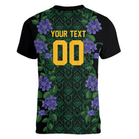 Custom Women’s Cricket Jamaica Floral Series Women V-Neck T-Shirt Lignum Vitae Hummingbirds Geometric Ethnic