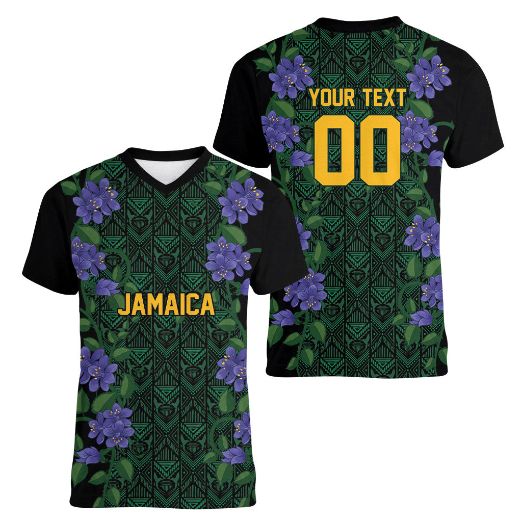 Custom Women’s Cricket Jamaica Floral Series Women V-Neck T-Shirt Lignum Vitae Hummingbirds Geometric Ethnic