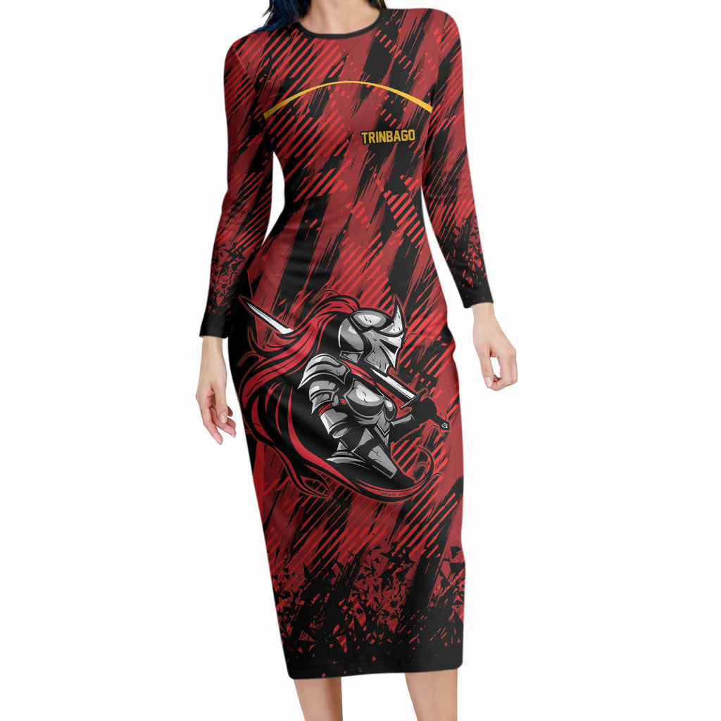 Custom Women’s Cricket Trinidad and Tobago Long Sleeve Bodycon Dress Caribbean Woman Knight