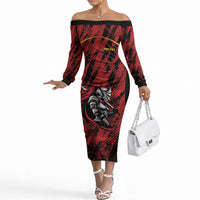 Custom Women’s Cricket Trinidad and Tobago Off The Shoulder Long Sleeve Dress Caribbean Woman Knight