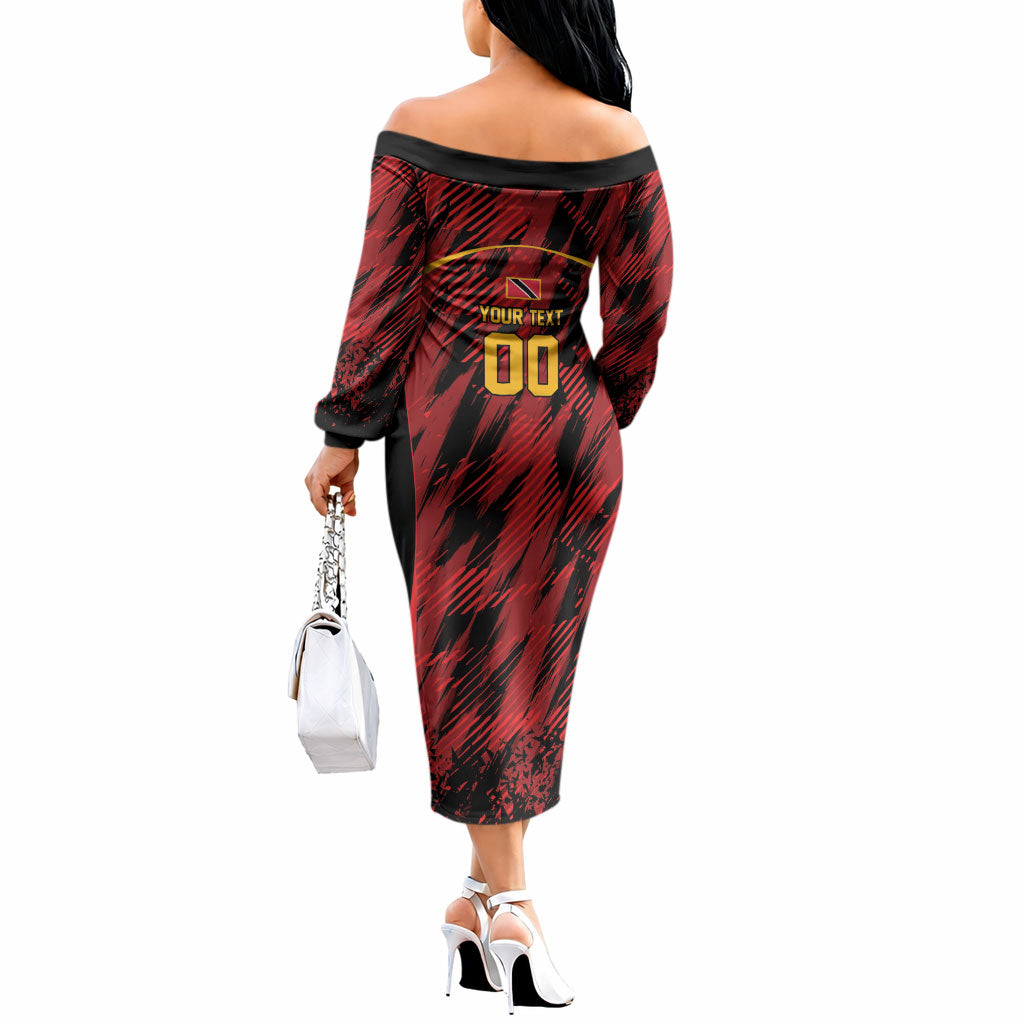 Custom Women’s Cricket Trinidad and Tobago Off The Shoulder Long Sleeve Dress Caribbean Woman Knight