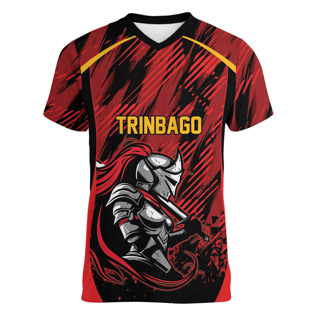 Custom Women’s Cricket Trinidad and Tobago Women V-Neck T-Shirt Caribbean Woman Knight