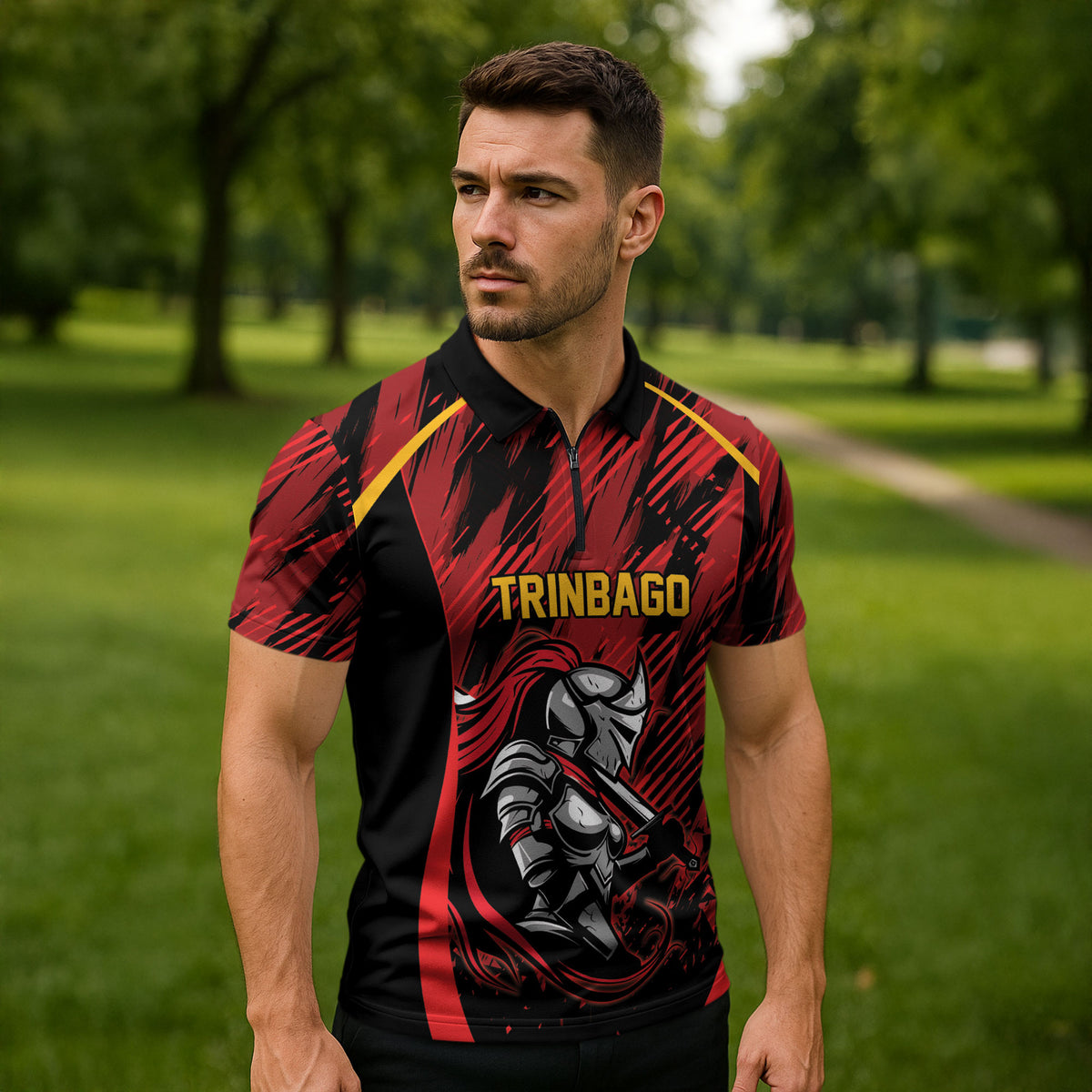 Custom Women’s Cricket Trinidad and Tobago Zipper Polo Shirt Caribbean Woman Knight