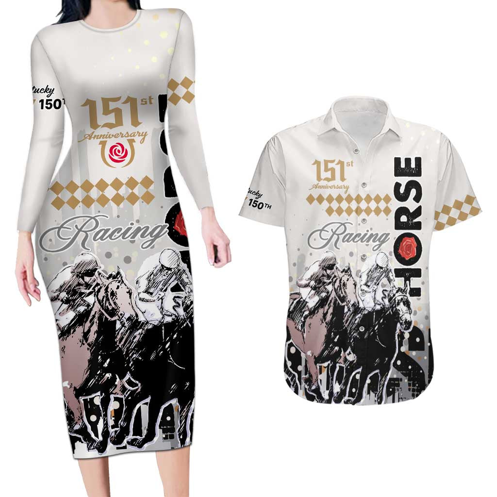 Kentucky Horse Racing Couples Matching Long Sleeve Bodycon Dress and Hawaiian Shirt 151st Anniversary The Run For The Roses LT9