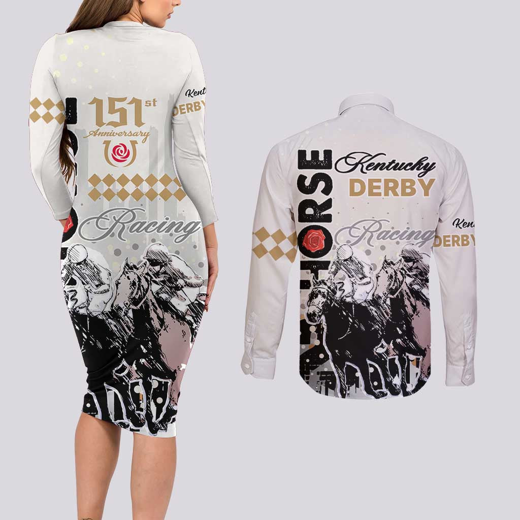 Kentucky Horse Racing Couples Matching Long Sleeve Bodycon Dress and Long Sleeve Button Shirts 151st Anniversary The Run For The Roses LT9