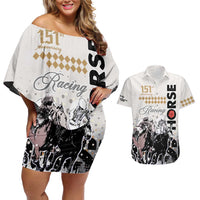 Kentucky Horse Racing Couples Matching Off Shoulder Short Dress and Hawaiian Shirt 151st Anniversary The Run For The Roses LT9