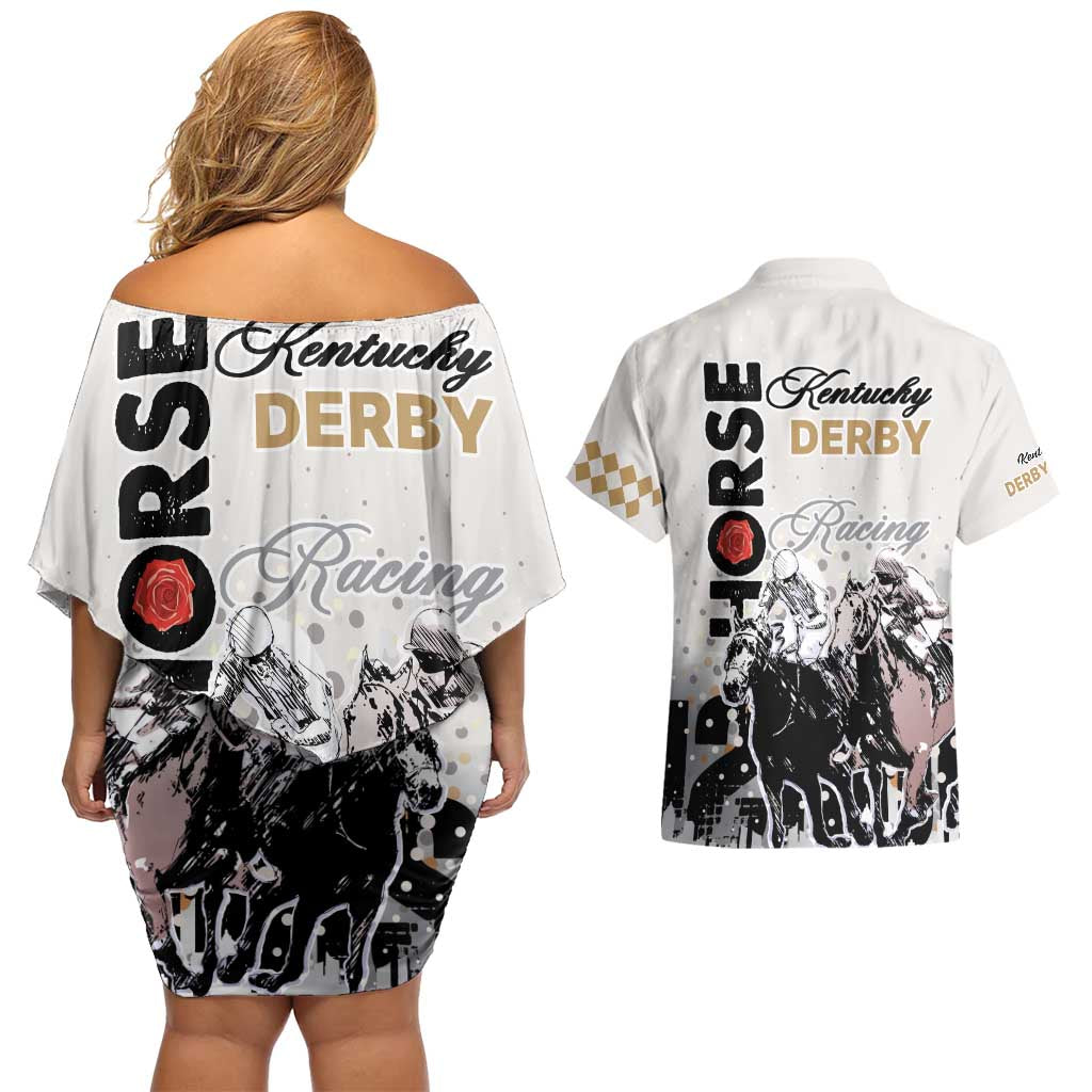 Kentucky Horse Racing Couples Matching Off Shoulder Short Dress and Hawaiian Shirt 151st Anniversary The Run For The Roses LT9