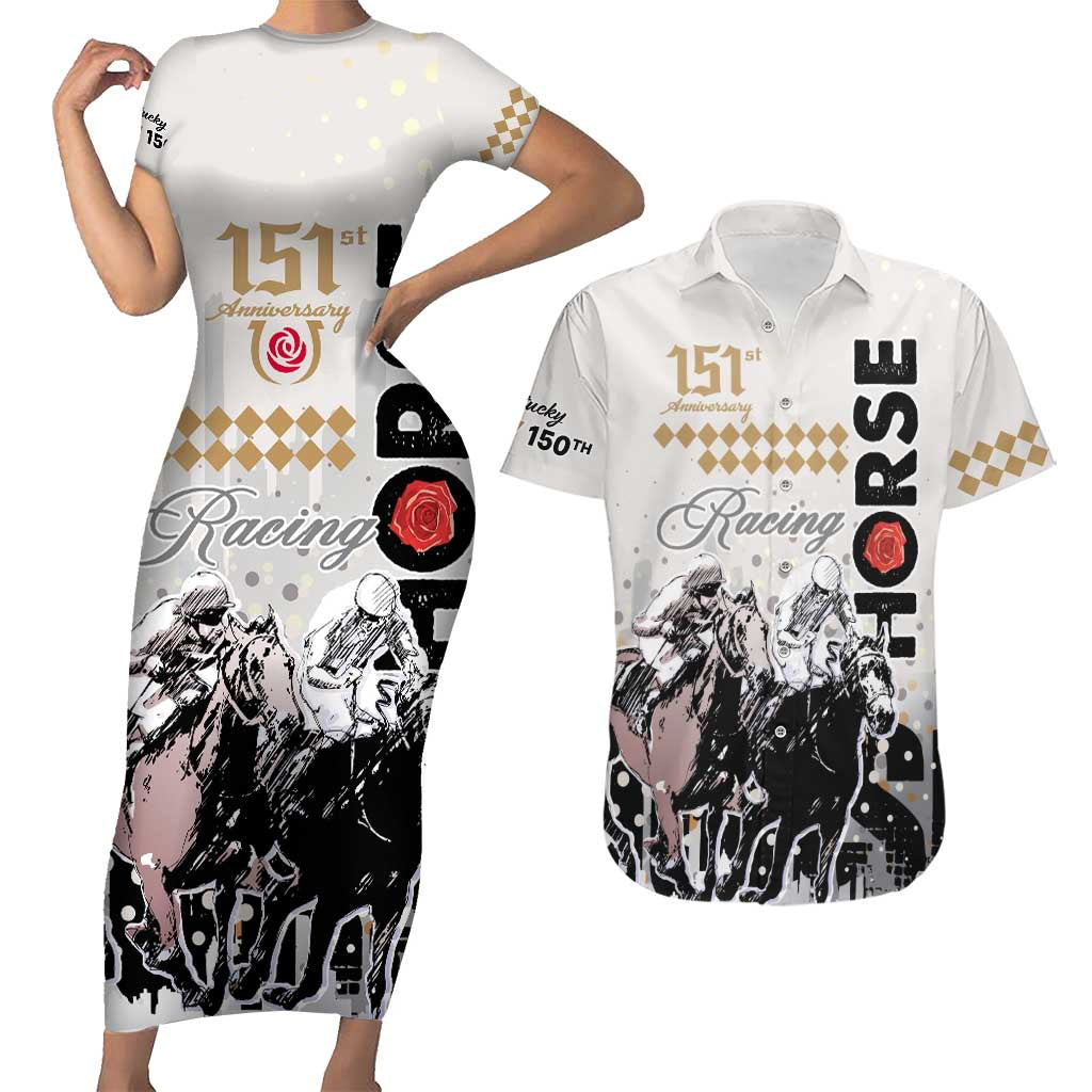 Kentucky Horse Racing Couples Matching Short Sleeve Bodycon Dress and Hawaiian Shirt 151st Anniversary The Run For The Roses LT9