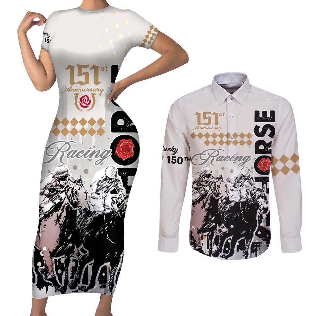 Kentucky Horse Racing Couples Matching Short Sleeve Bodycon Dress and Long Sleeve Button Shirts 151st Anniversary The Run For The Roses LT9