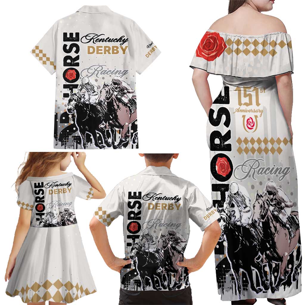 Kentucky Horse Racing Family Matching Off Shoulder Maxi Dress and Hawaiian Shirt 151st Anniversary The Run For The Roses LT9