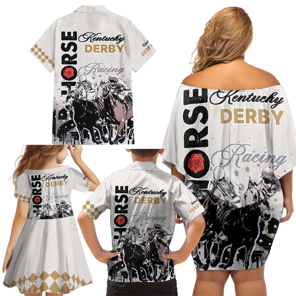 Kentucky Horse Racing Family Matching Off Shoulder Short Dress and Hawaiian Shirt 151st Anniversary The Run For The Roses LT9