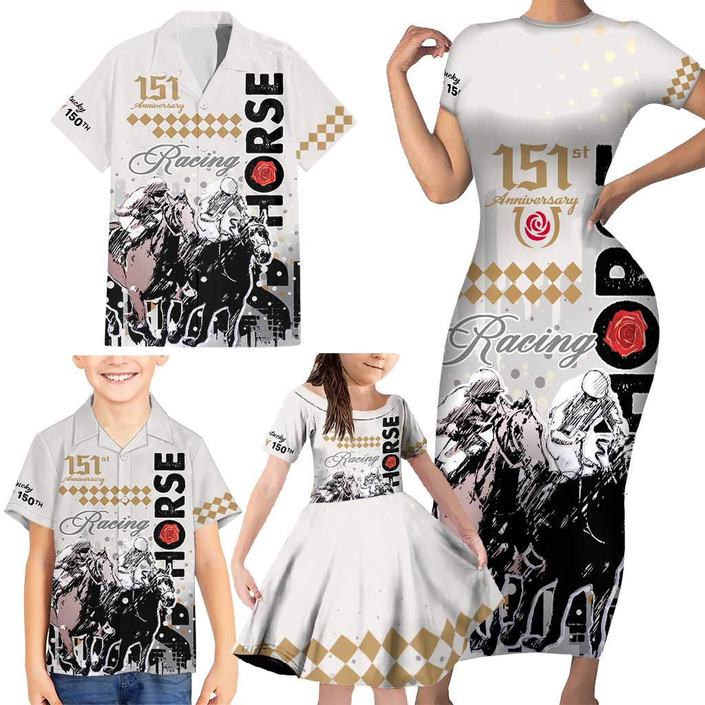 Kentucky Horse Racing Family Matching Short Sleeve Bodycon Dress and Hawaiian Shirt 151st Anniversary The Run For The Roses LT9