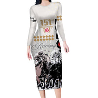 Kentucky Horse Racing Long Sleeve Bodycon Dress 151st Anniversary The Run For The Roses LT9