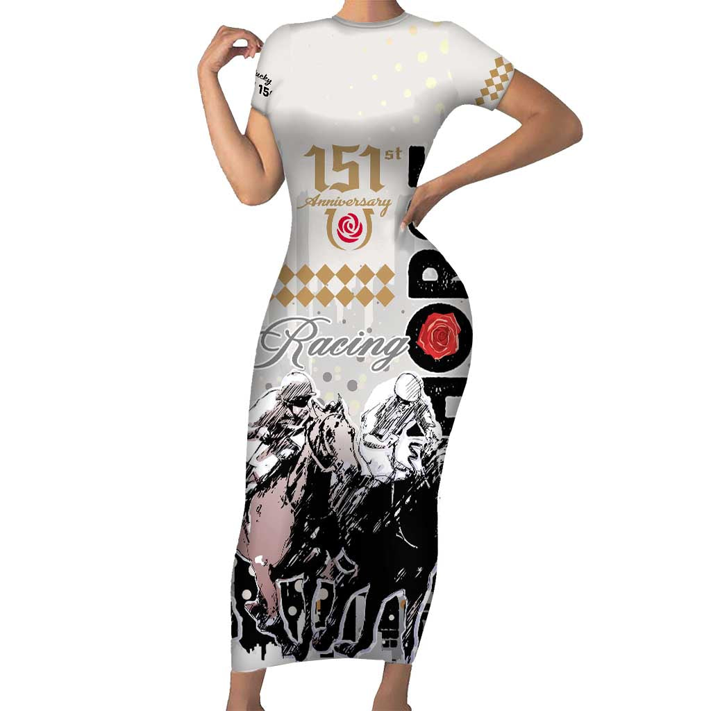 Kentucky Horse Racing Short Sleeve Bodycon Dress 151st Anniversary The Run For The Roses LT9