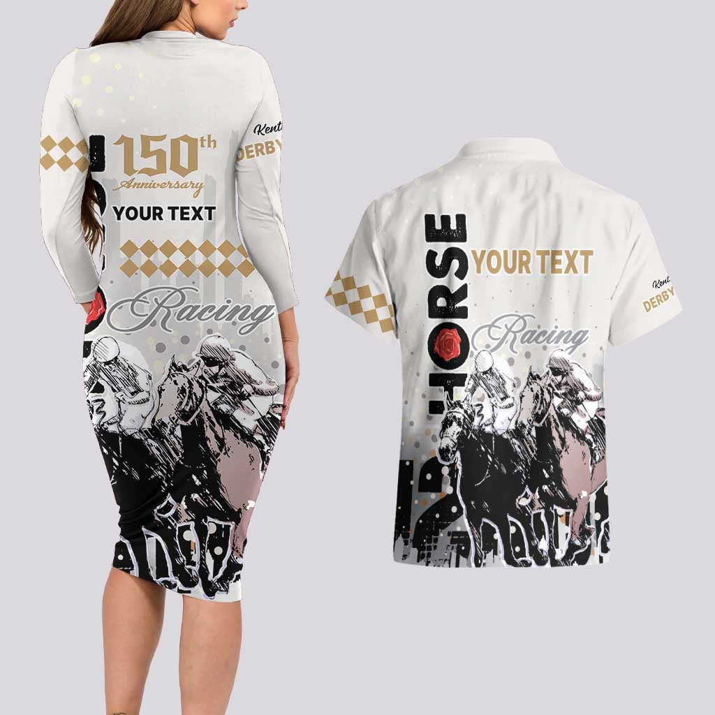 Personalised Kentucky Horse Racing Couples Matching Long Sleeve Bodycon Dress and Hawaiian Shirt 151st Anniversary The Run For The Roses LT9