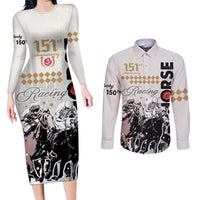 Personalised Kentucky Horse Racing Couples Matching Long Sleeve Bodycon Dress and Long Sleeve Button Shirts 151st Anniversary The Run For The Roses LT9