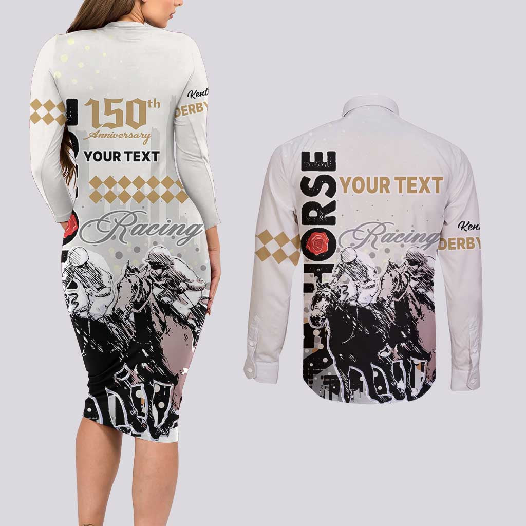 Personalised Kentucky Horse Racing Couples Matching Long Sleeve Bodycon Dress and Long Sleeve Button Shirts 151st Anniversary The Run For The Roses LT9