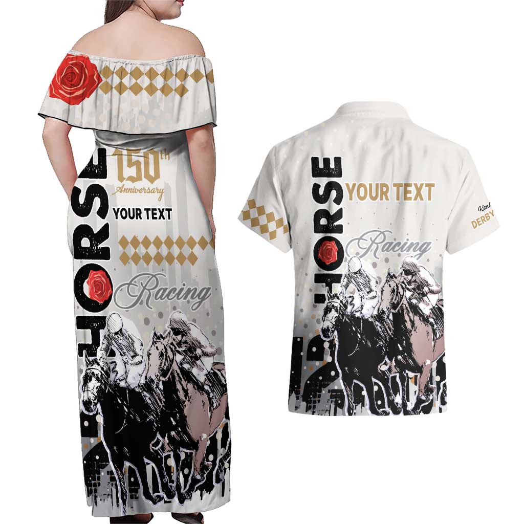 Personalised Kentucky Horse Racing Couples Matching Off Shoulder Maxi Dress and Hawaiian Shirt 151st Anniversary The Run For The Roses LT9