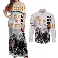 Personalised Kentucky Horse Racing Couples Matching Off Shoulder Maxi Dress and Long Sleeve Button Shirts 151st Anniversary The Run For The Roses LT9
