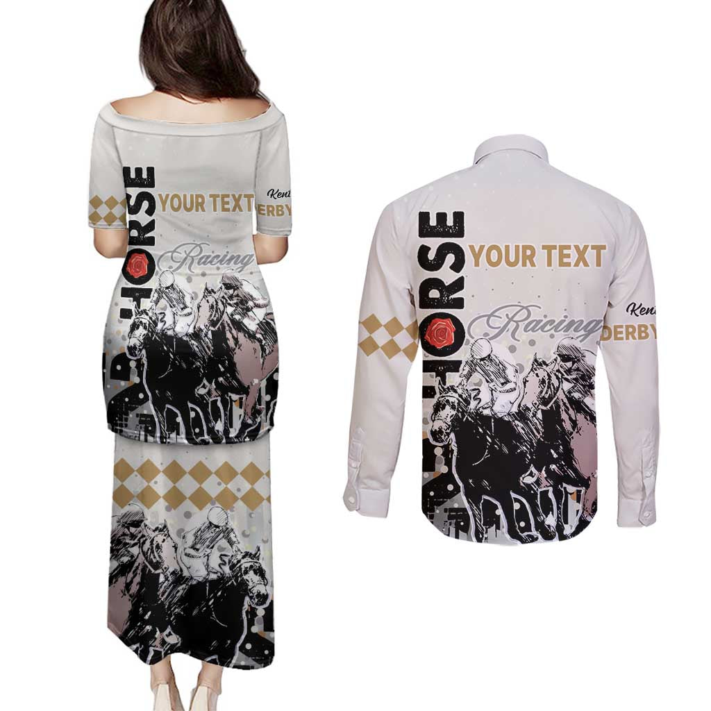 Personalised Kentucky Horse Racing Couples Matching Puletasi Dress and Long Sleeve Button Shirts 151st Anniversary The Run For The Roses LT9