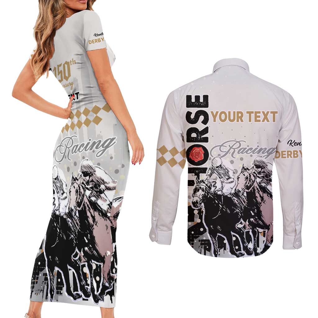 Personalised Kentucky Horse Racing Couples Matching Short Sleeve Bodycon Dress and Long Sleeve Button Shirts 151st Anniversary The Run For The Roses LT9