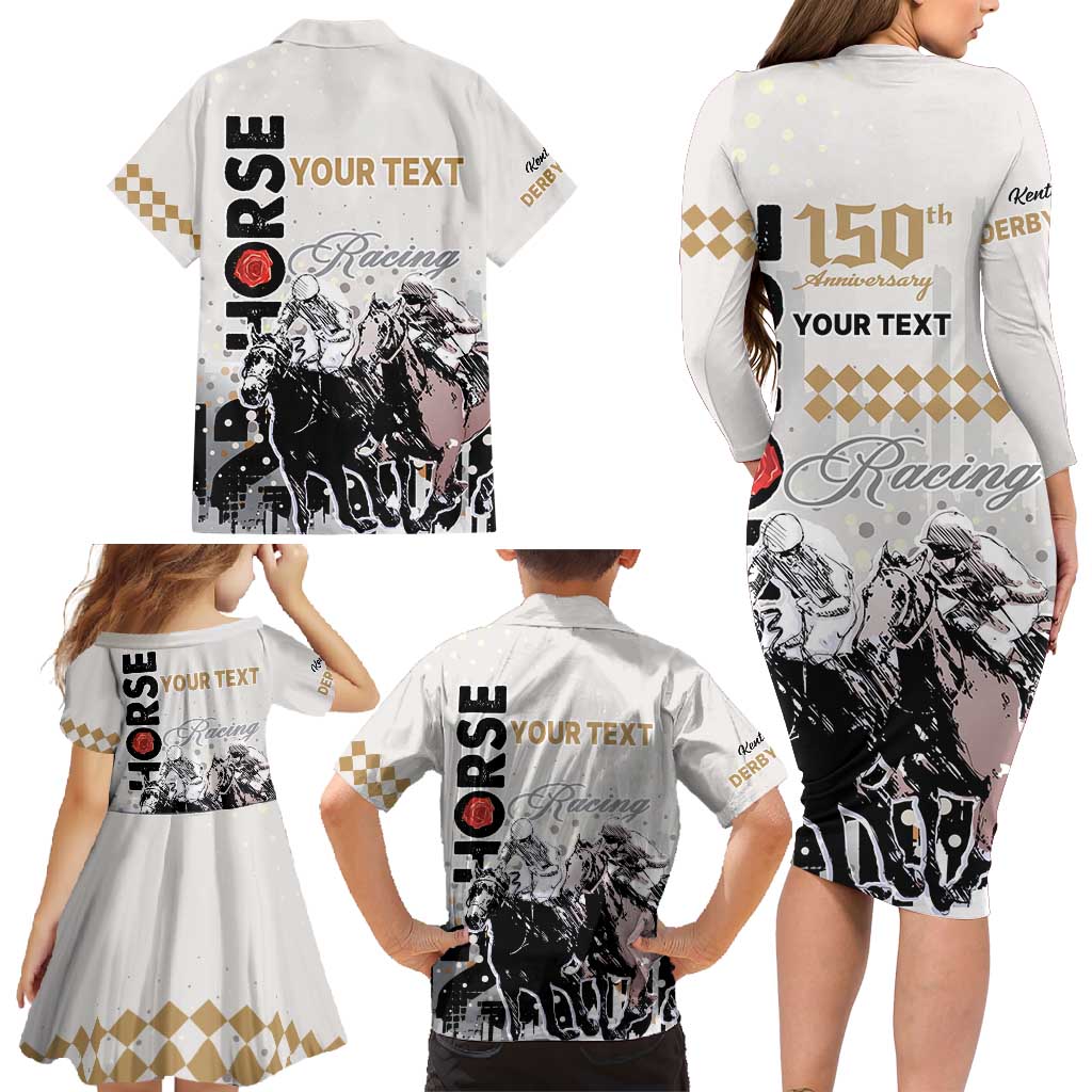Personalised Kentucky Horse Racing Family Matching Long Sleeve Bodycon Dress and Hawaiian Shirt 151st Anniversary The Run For The Roses LT9