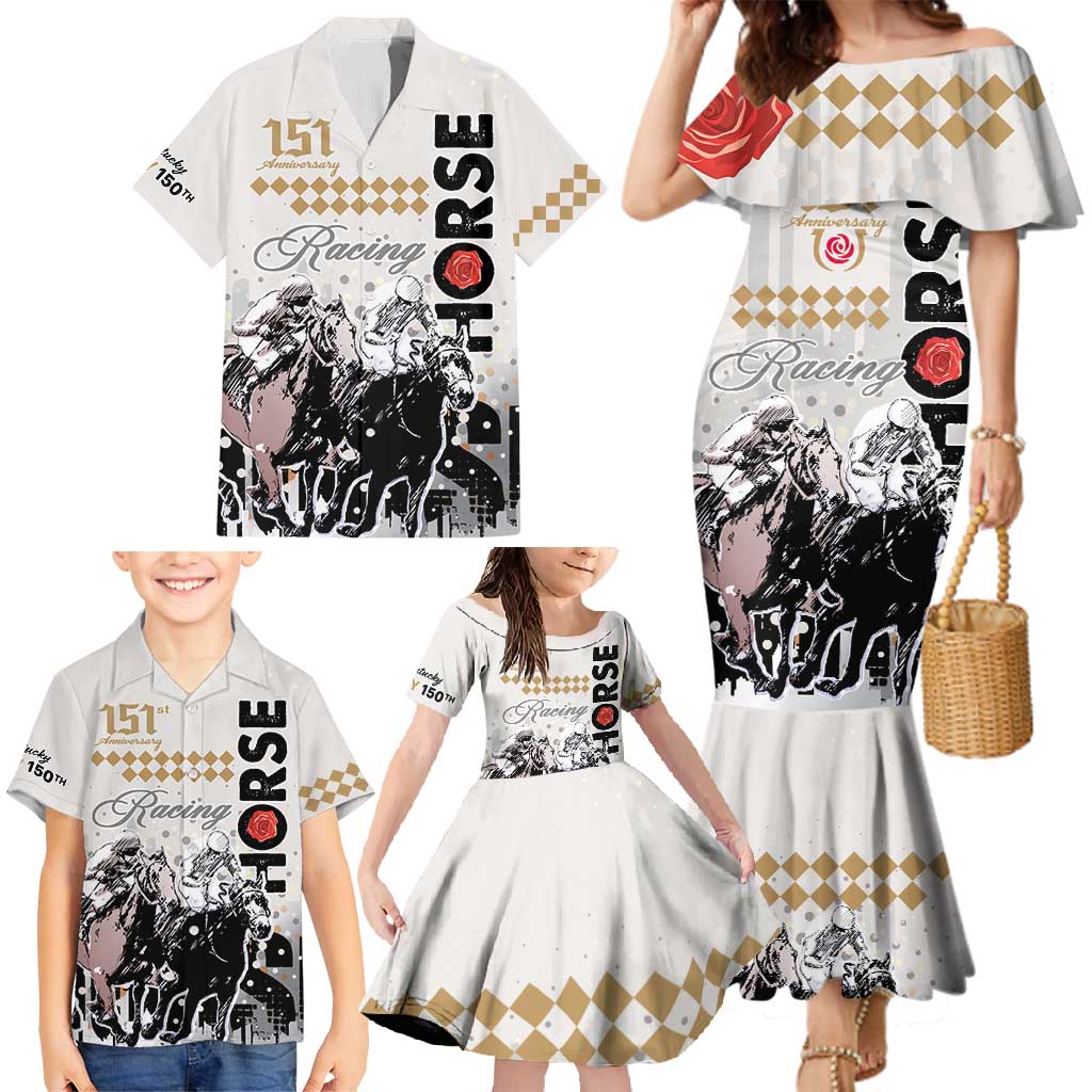 Personalised Kentucky Horse Racing Family Matching Mermaid Dress and Hawaiian Shirt 151st Anniversary The Run For The Roses LT9