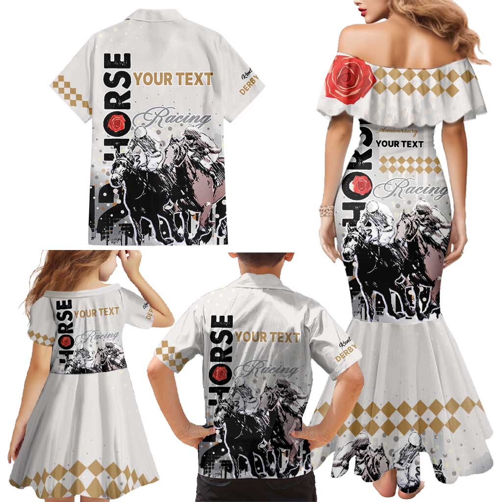 Personalised Kentucky Horse Racing Family Matching Mermaid Dress and Hawaiian Shirt 151st Anniversary The Run For The Roses LT9