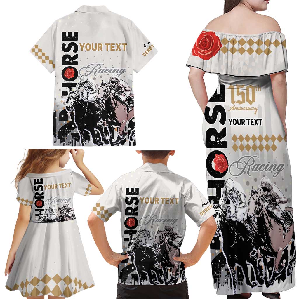 Personalised Kentucky Horse Racing Family Matching Off Shoulder Maxi Dress and Hawaiian Shirt 151st Anniversary The Run For The Roses LT9