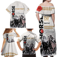 Personalised Kentucky Horse Racing Family Matching Off Shoulder Maxi Dress and Hawaiian Shirt 151st Anniversary The Run For The Roses LT9