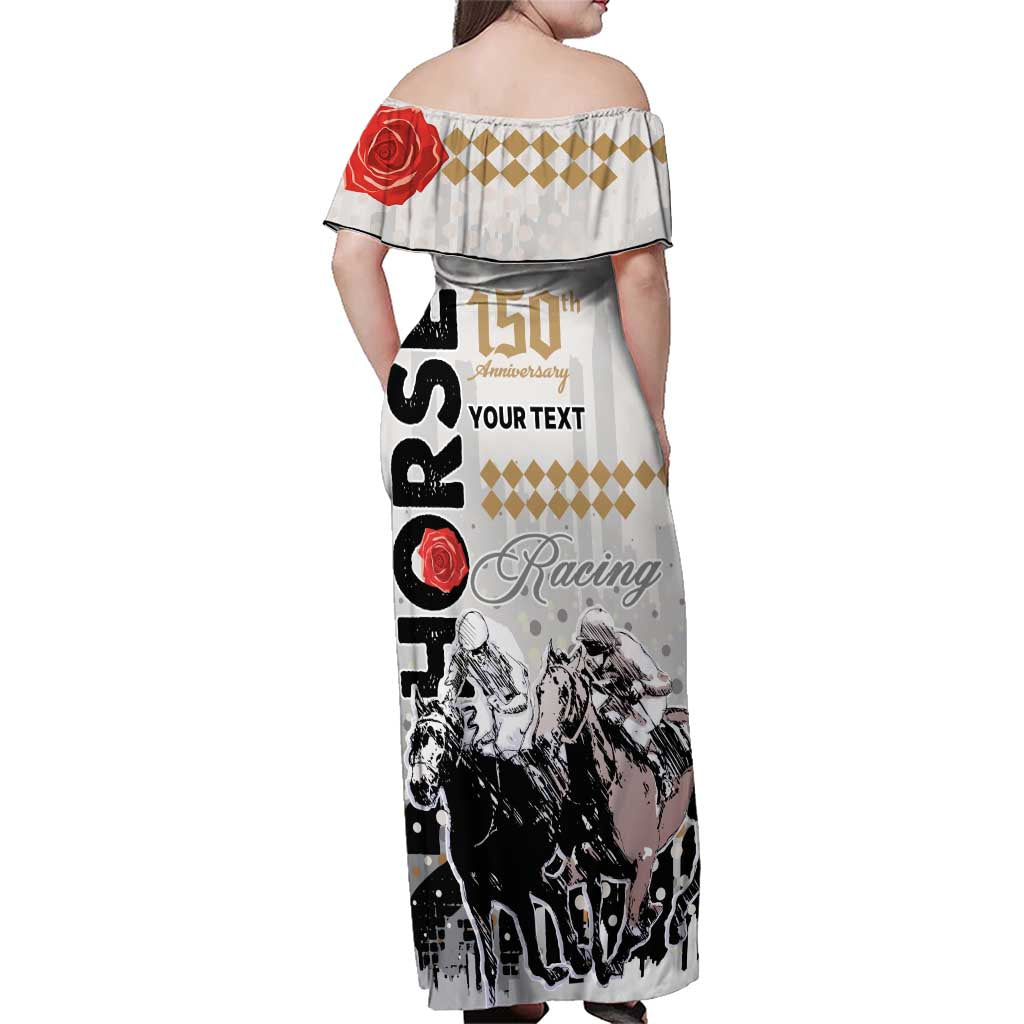 Personalised Kentucky Horse Racing Family Matching Off Shoulder Maxi Dress and Hawaiian Shirt 151st Anniversary The Run For The Roses LT9
