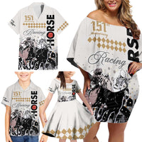 Personalised Kentucky Horse Racing Family Matching Off Shoulder Short Dress and Hawaiian Shirt 151st Anniversary The Run For The Roses LT9