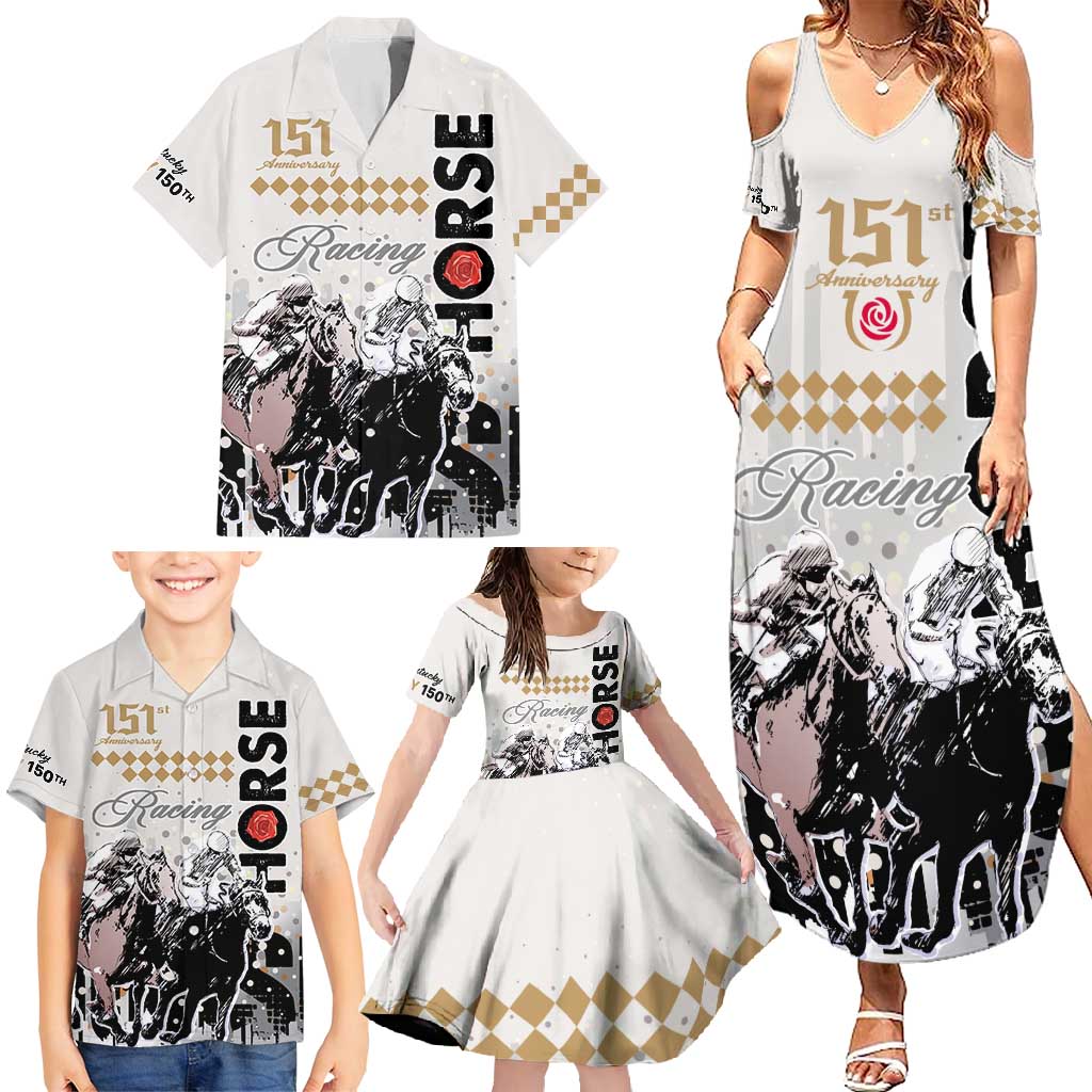 Personalised Kentucky Horse Racing Family Matching Summer Maxi Dress and Hawaiian Shirt 151st Anniversary The Run For The Roses LT9
