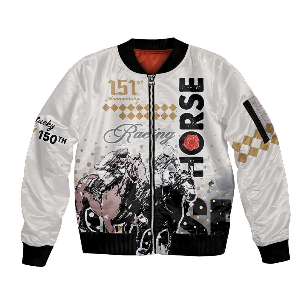 Personalised Kentucky Horse Racing Sleeve Zip Bomber Jacket 151st Anniversary The Run For The Roses LT9