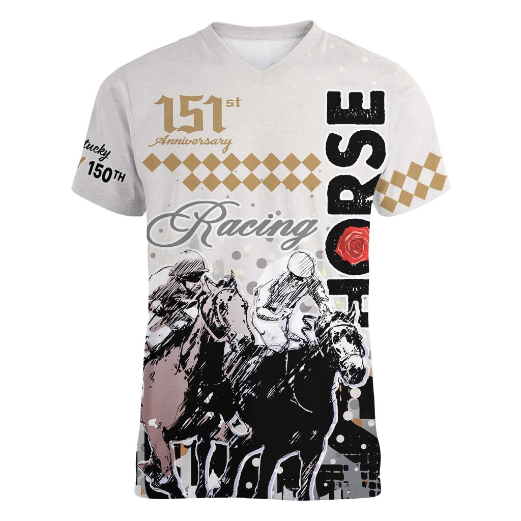 Personalised Kentucky Horse Racing Women V Neck T Shirt 151st Anniversary The Run For The Roses LT9