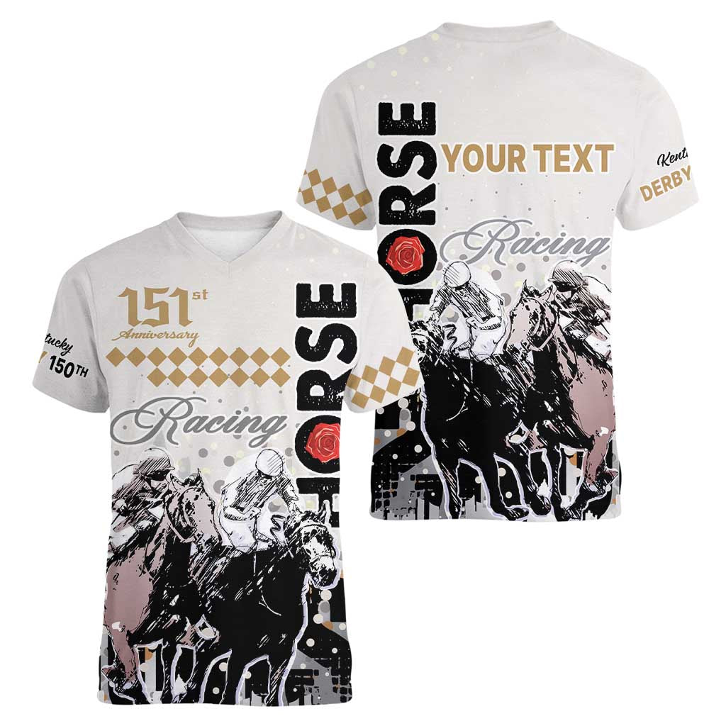 Personalised Kentucky Horse Racing Women V Neck T Shirt 151st Anniversary The Run For The Roses LT9