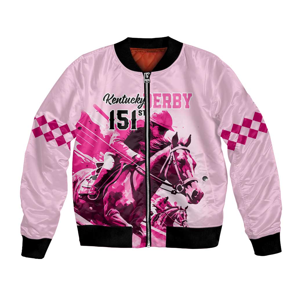 Kentucky Horse Racing Bomber Jacket 151st Anniversary Sporting Art Pink Version LT9