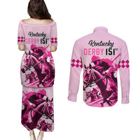Kentucky Horse Racing Couples Matching Puletasi Dress and Long Sleeve Button Shirts 151st Anniversary Sporting Art Pink Version LT9