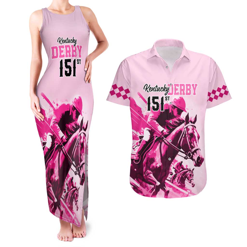 Kentucky Horse Racing Couples Matching Tank Maxi Dress and Hawaiian Shirt 151st Anniversary Sporting Art Pink Version LT9