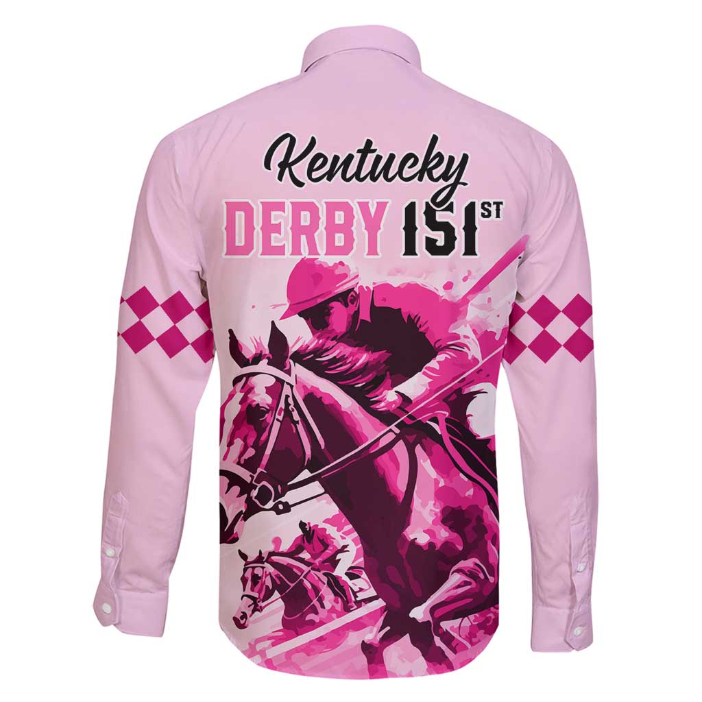 Kentucky Horse Racing Family Matching Long Sleeve Bodycon Dress and Hawaiian Shirt 151st Anniversary Sporting Art Pink Version LT9