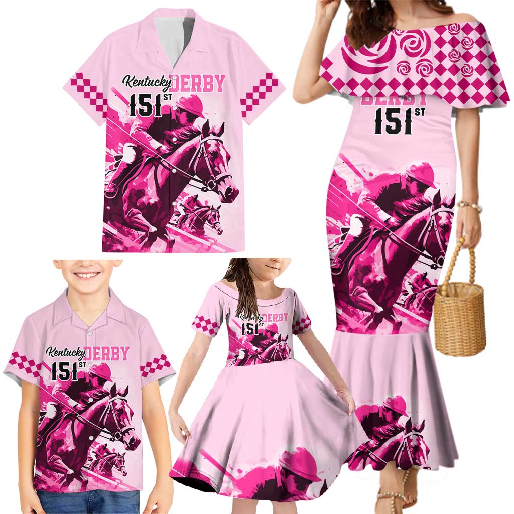 Kentucky Horse Racing Family Matching Mermaid Dress and Hawaiian Shirt 151st Anniversary Sporting Art Pink Version LT9