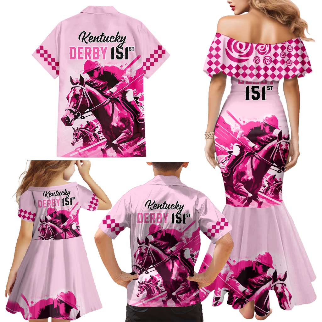 Kentucky Horse Racing Family Matching Mermaid Dress and Hawaiian Shirt 151st Anniversary Sporting Art Pink Version LT9