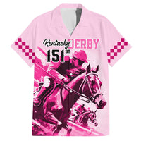 Kentucky Horse Racing Family Matching Off Shoulder Long Sleeve Dress and Hawaiian Shirt 151st Anniversary Sporting Art Pink Version LT9