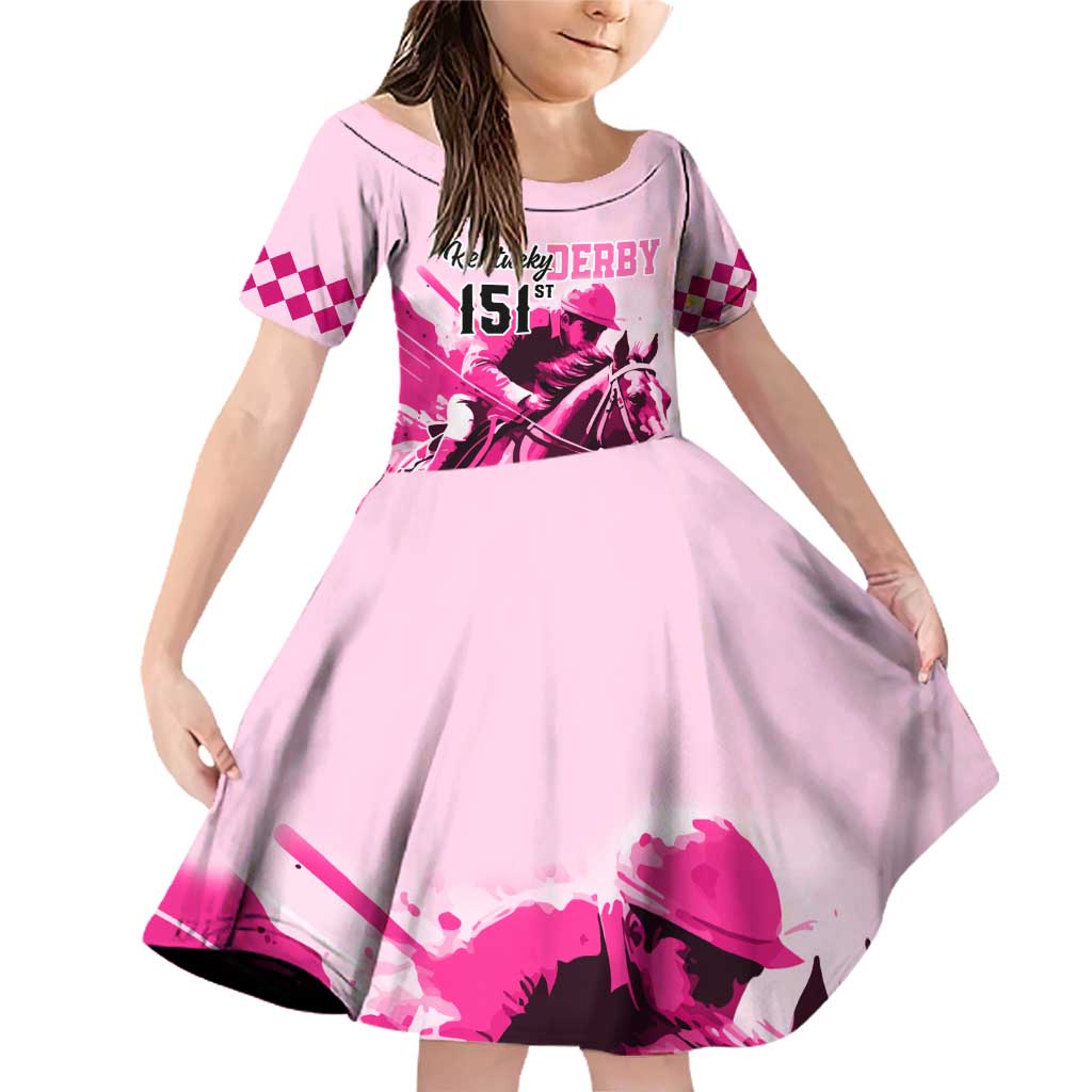 Kentucky Horse Racing Family Matching Off Shoulder Short Dress and Hawaiian Shirt 151st Anniversary Sporting Art Pink Version LT9