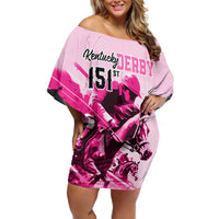 Kentucky Horse Racing Family Matching Off Shoulder Short Dress and Hawaiian Shirt 151st Anniversary Sporting Art Pink Version LT9