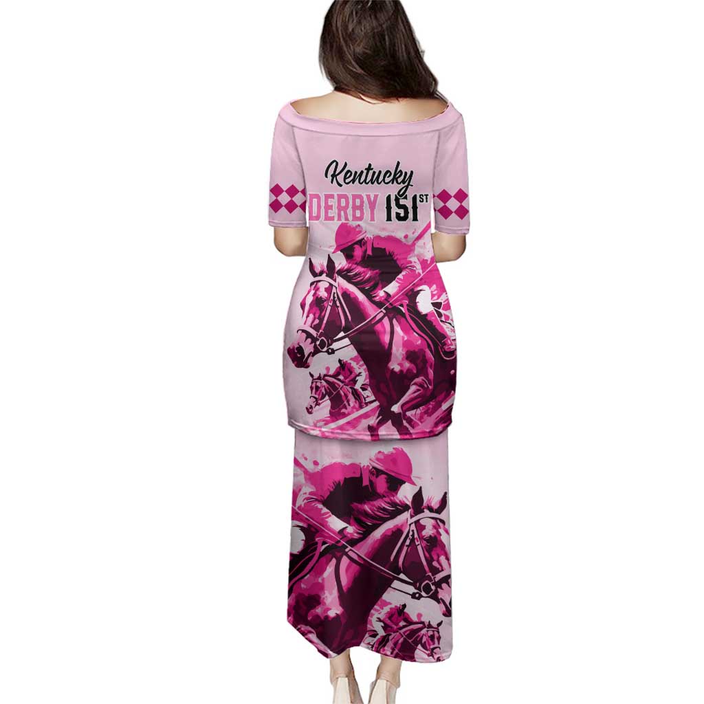 Kentucky Horse Racing Family Matching Puletasi Dress and Hawaiian Shirt 151st Anniversary Sporting Art Pink Version LT9
