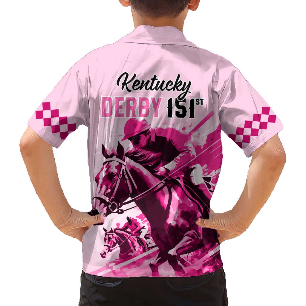 Kentucky Horse Racing Family Matching Short Sleeve Bodycon Dress and Hawaiian Shirt 151st Anniversary Sporting Art Pink Version LT9