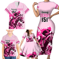 Kentucky Horse Racing Family Matching Short Sleeve Bodycon Dress and Hawaiian Shirt 151st Anniversary Sporting Art Pink Version LT9