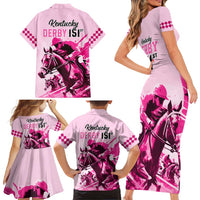 Kentucky Horse Racing Family Matching Short Sleeve Bodycon Dress and Hawaiian Shirt 151st Anniversary Sporting Art Pink Version LT9