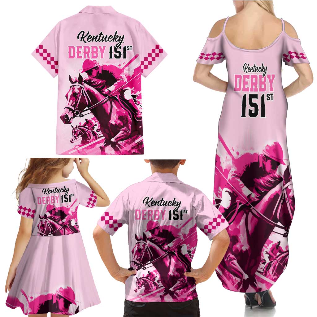 Kentucky Horse Racing Family Matching Summer Maxi Dress and Hawaiian Shirt 151st Anniversary Sporting Art Pink Version LT9